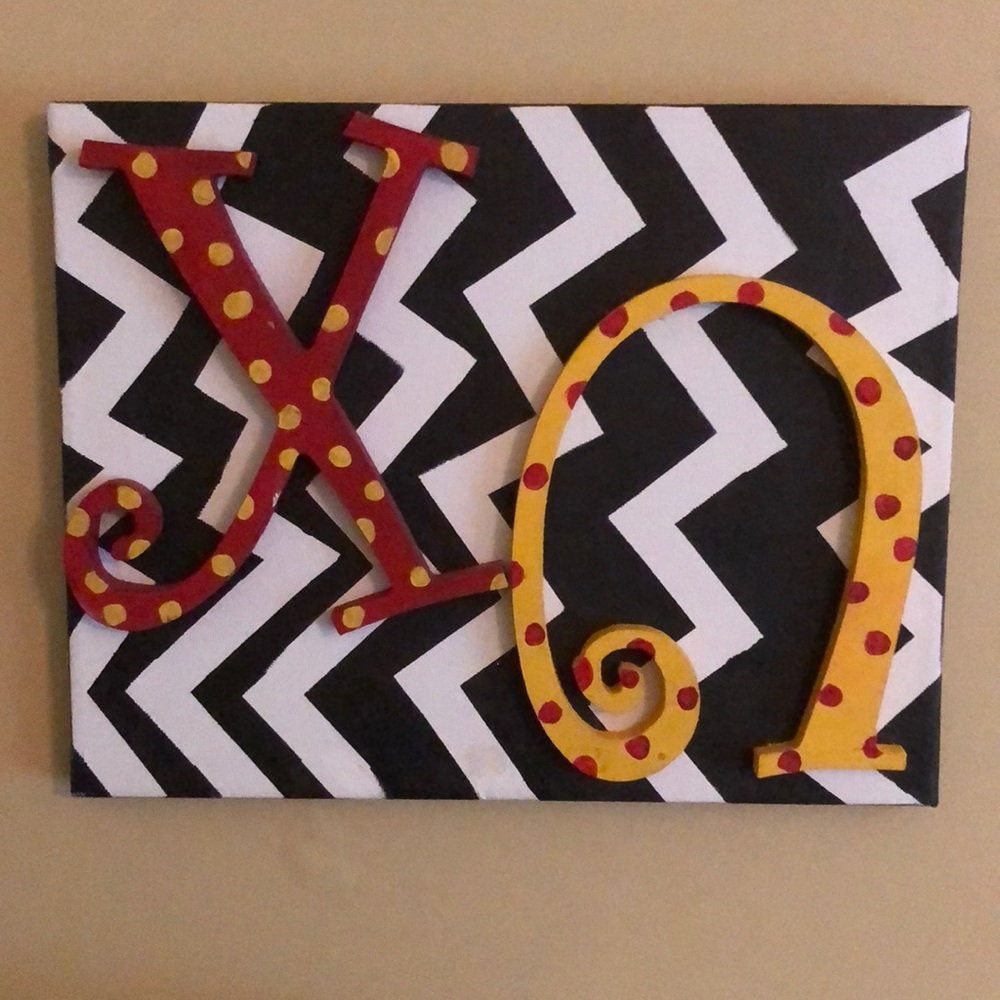 Chi omega canvas painting with wooden letters